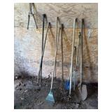 Rakes, shovel, pitchfork