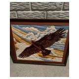 Framed vintage eagle yarn art