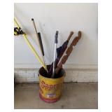 Sanfax can with cane, and misc