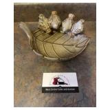 Stoneware leaf bird tray