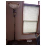 Brass like, glass shade floor lamp