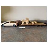 Wooden, handmade truck, trailer and tractor
