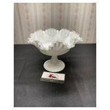 Fenton Milk Glass Ruffled Compote Bowl
