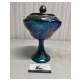 Carnival glass candy bowl with lid