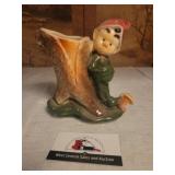 Vintage royal Copley elf on a stump planter
