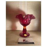 Fenton ruffled edge footed candy bowl
