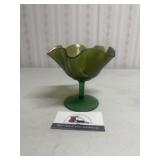 Fenton green carnival glass compote