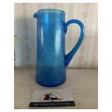Blue crackle glass pitcher / vase