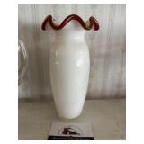 White opaque ruffle edge vase