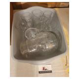 Etched glass pitcher & cups