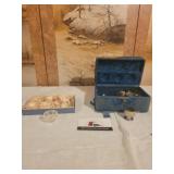 Small glass set & box of silver goblets