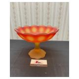 O E Smith Frosted Amberina Glass Pedestal Dish