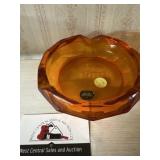 Etched orange glass ashtray