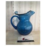 Blue crackle glass pitcher