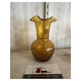 Amber crackle glass ruffle edge vase