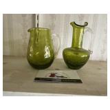 Green crackle glass bud vases