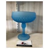 Fenton satin blue diamond point candy dish