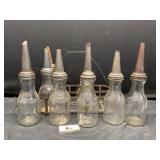 Vintage Glass Oil Bottles with Carrier