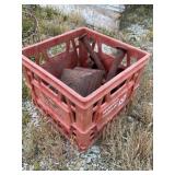 Cast iron parts in milk crate