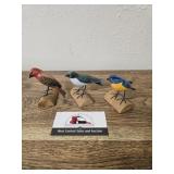 3 Painted Birds. Appear to be wood