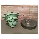 Plastic Statue of Liberty head $ dime coin bank