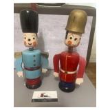 Vintage wooden soldier coin bank bobble heads.