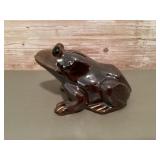 Redware ceramic frog coin bank