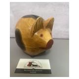 Vintage hand-carved wooden piggy bank