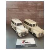 2- 1950 Chevrolet panel truck featuring
