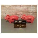 Wood print coin collector $ 2 plastic piggy banks