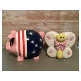 Ceramic butterfly & plastic pig coin banks