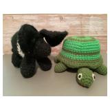 Crochet pig and turtle coin banks