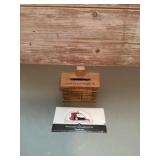 Wooden mini coin bank featuring 'Lincolns
