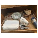 Kitchen aid hand mixer, nut cracker, pie plates,