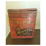 Vintage coffee tin with misc metal