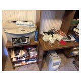 Computer desk and items
