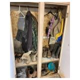 Boots size 10 1/2 and miscellaneous cabinet not