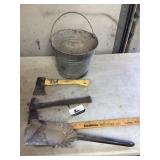 Galvanized bucket, and axis