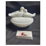 Milk glass love birds on nest