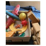 Vintage wooden toys and shells