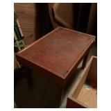 Handmade red wood box and small wooden table