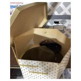 Vintage hexagon hat box with contents