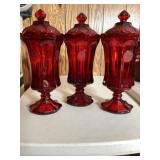 Fosteria ruby red coin, glass covered urns for