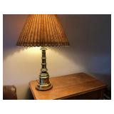 Wooden table with a lamp