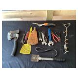 Assorted tools adjustable, wrenches, needle,