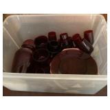 Tote of assorted ruby red glass