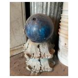Gazing ball stand with bowling ball