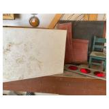 Wood box with misc decor and architectural salvage