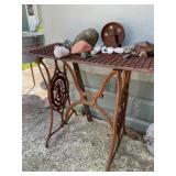 Sewing machine floor grate  table with rock