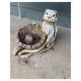 Concrete  rabbit, wheelbarrow yard decor